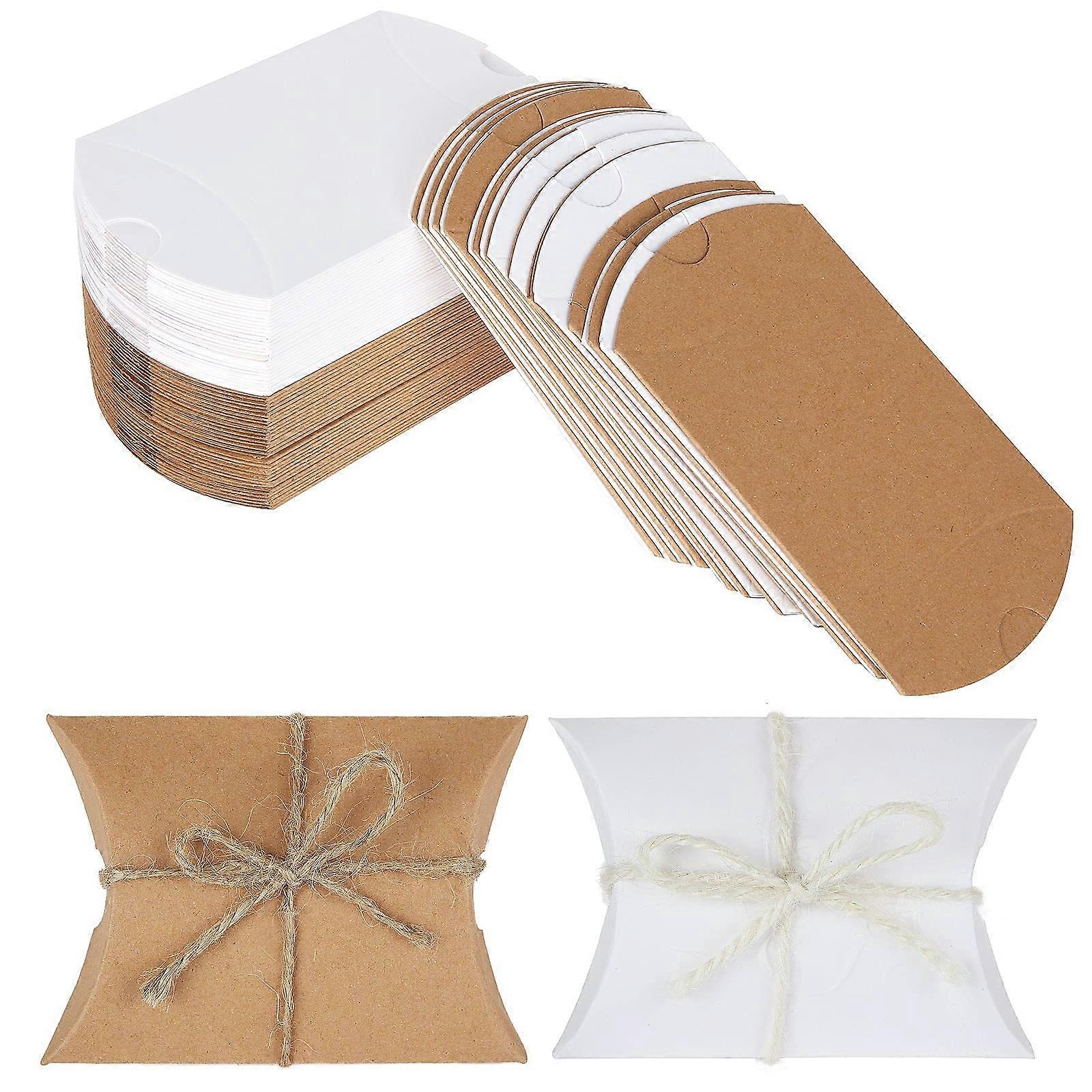 200 Pack Kraft Pillow Boxes Gift Boxes with Jute Twine 36x27x1 Inch