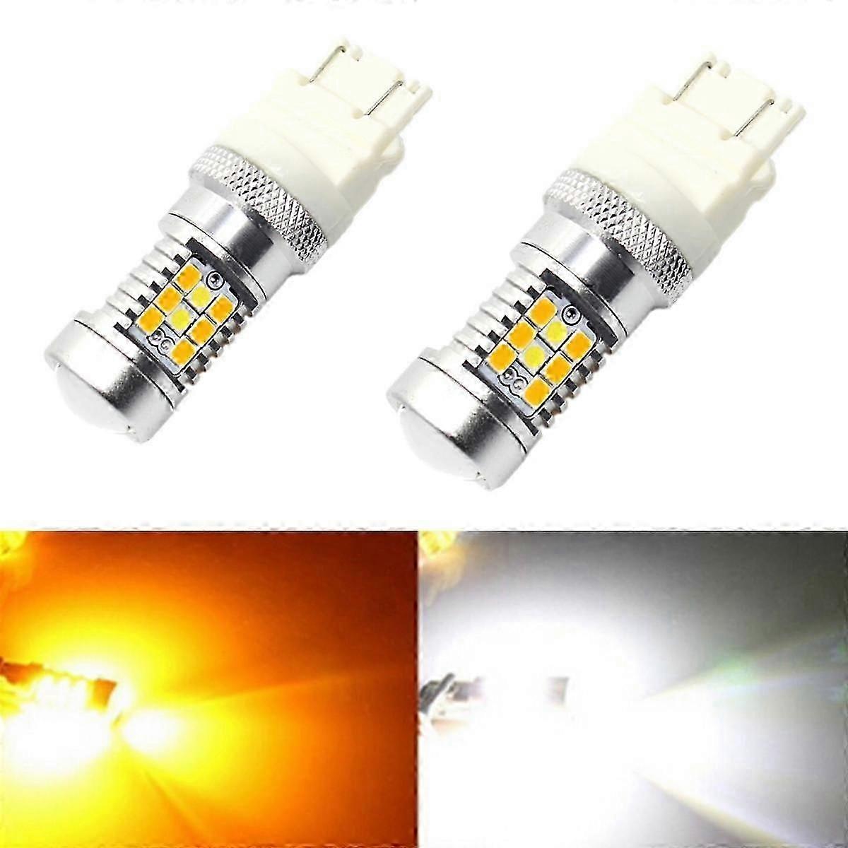 2Pcs 3157 Standard SRCK CK Socket 4157NA Dual Color White Amber LED Switchback Super Bright High Power PX 28-SMD LED Bulbs