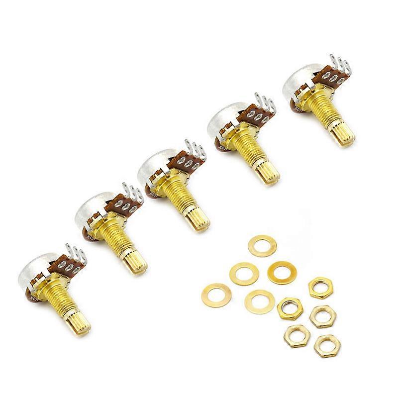 5Pcs A500K Potentiometer Splined Pot Electric Bass Guitar Effect Amp Tone Volume 18mm Shaft Parts Gold