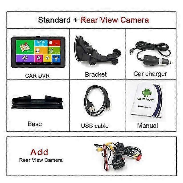 7 Inch Car GPS Navigation Android 16GB RAM768MB DVR FM WiFi truck Bluetooth Sat Nav RearView Camera Americas Europe Map Sunshade