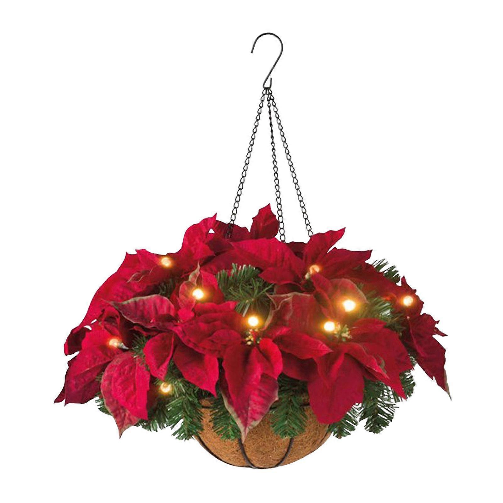 Artificial Poinsettia LED with Chain Light Indoor Artificial Hanging Flowers