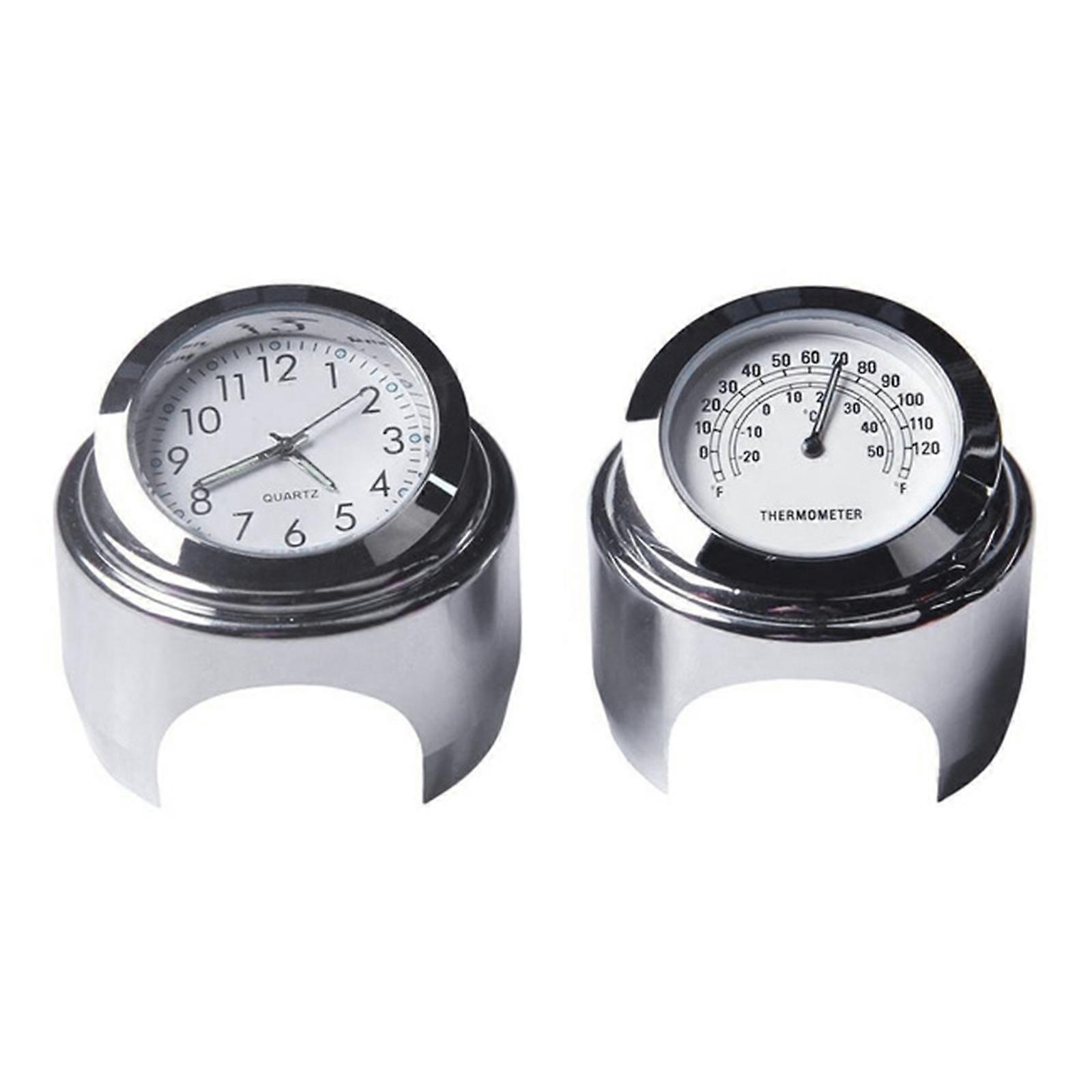 Motorcycles Handlebar Clock, 7/8inch/ 1inch Universal Motorcycle Handlebar Mount Watch Dial Clock & Thermometer Temp