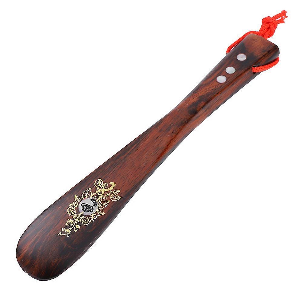 Wooden Shoe Horn 22CM Inlaid Shells Handled Shoe Lifter Spoon Tool With Red Lanyard