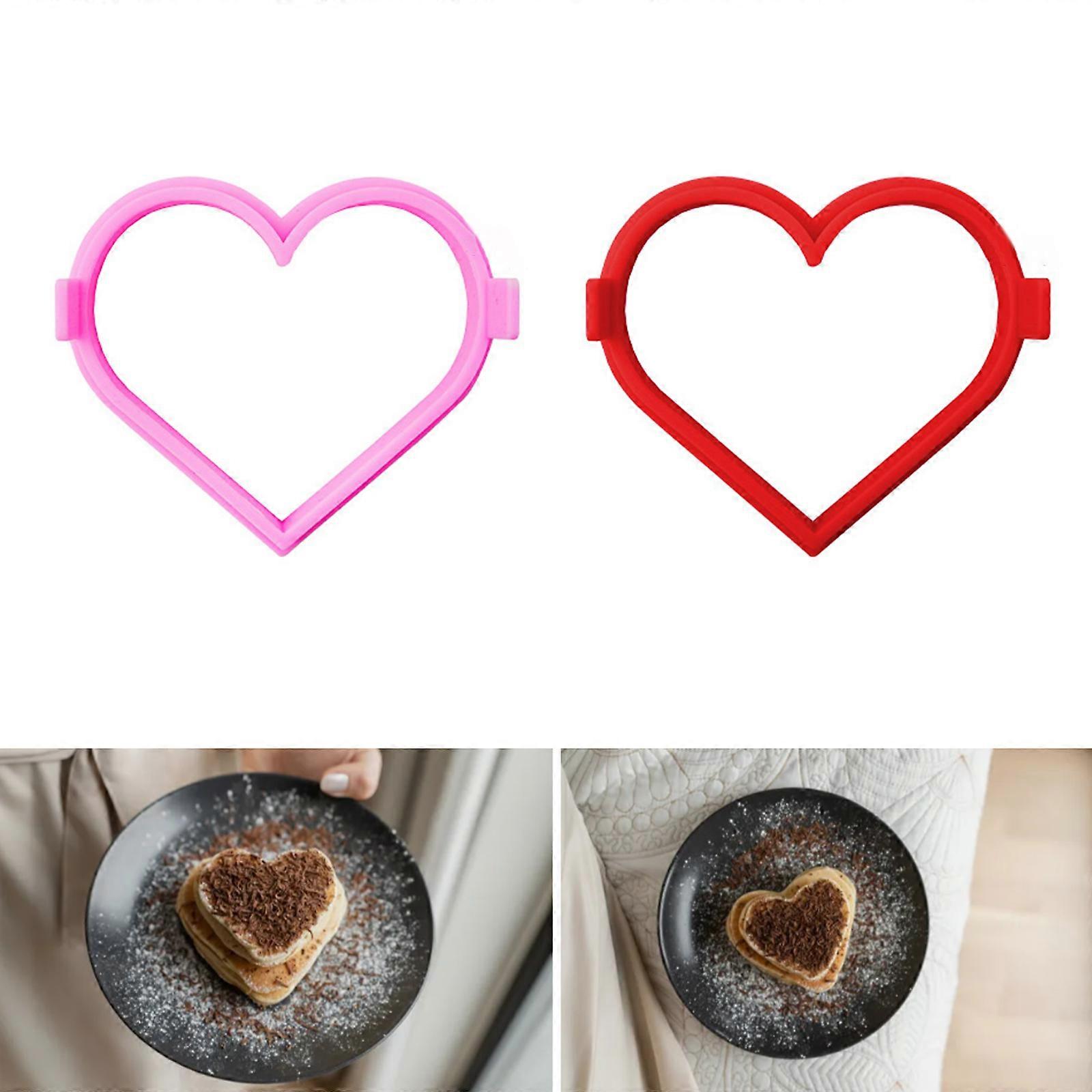 Pack of 2 Heart Pancake Molds Heart Shaeart Shape Silicone Pancake Molds Effective Baking Mould For Family Breakfasts Red