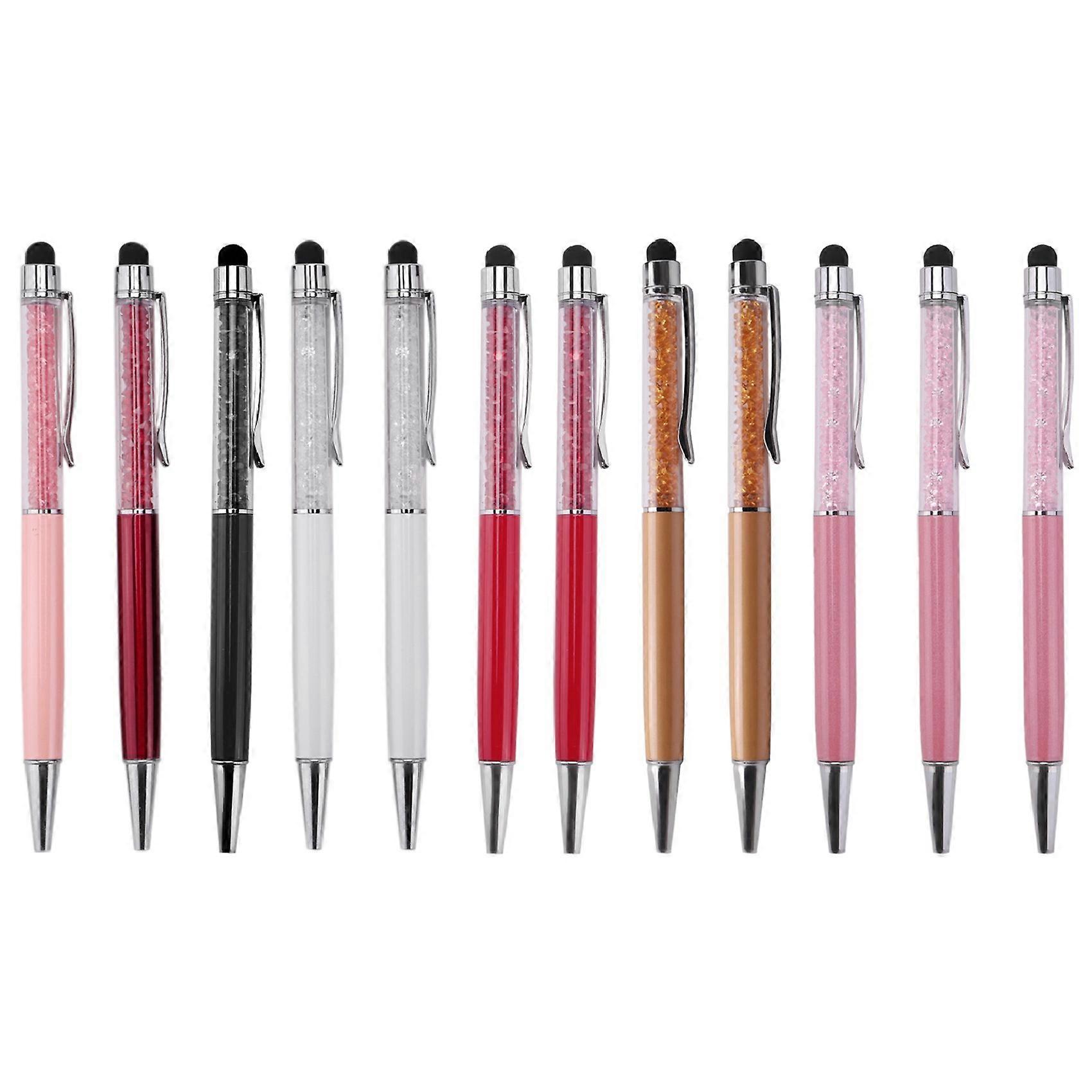 12Pcs/Pack Bling Bling 2-In-1 Slim Crystal Diamond Stylus Pen