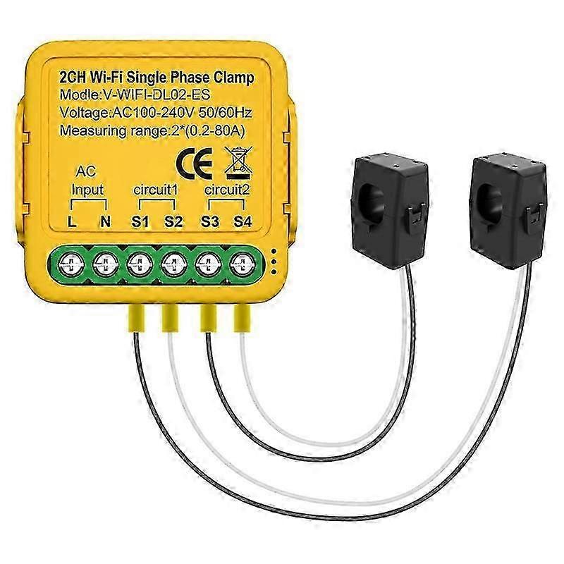 Tuya WiFi Power Meter Monitor 2CH Real-Time Energy Current Monitor Automation Notifications Smart Life Remote Control
