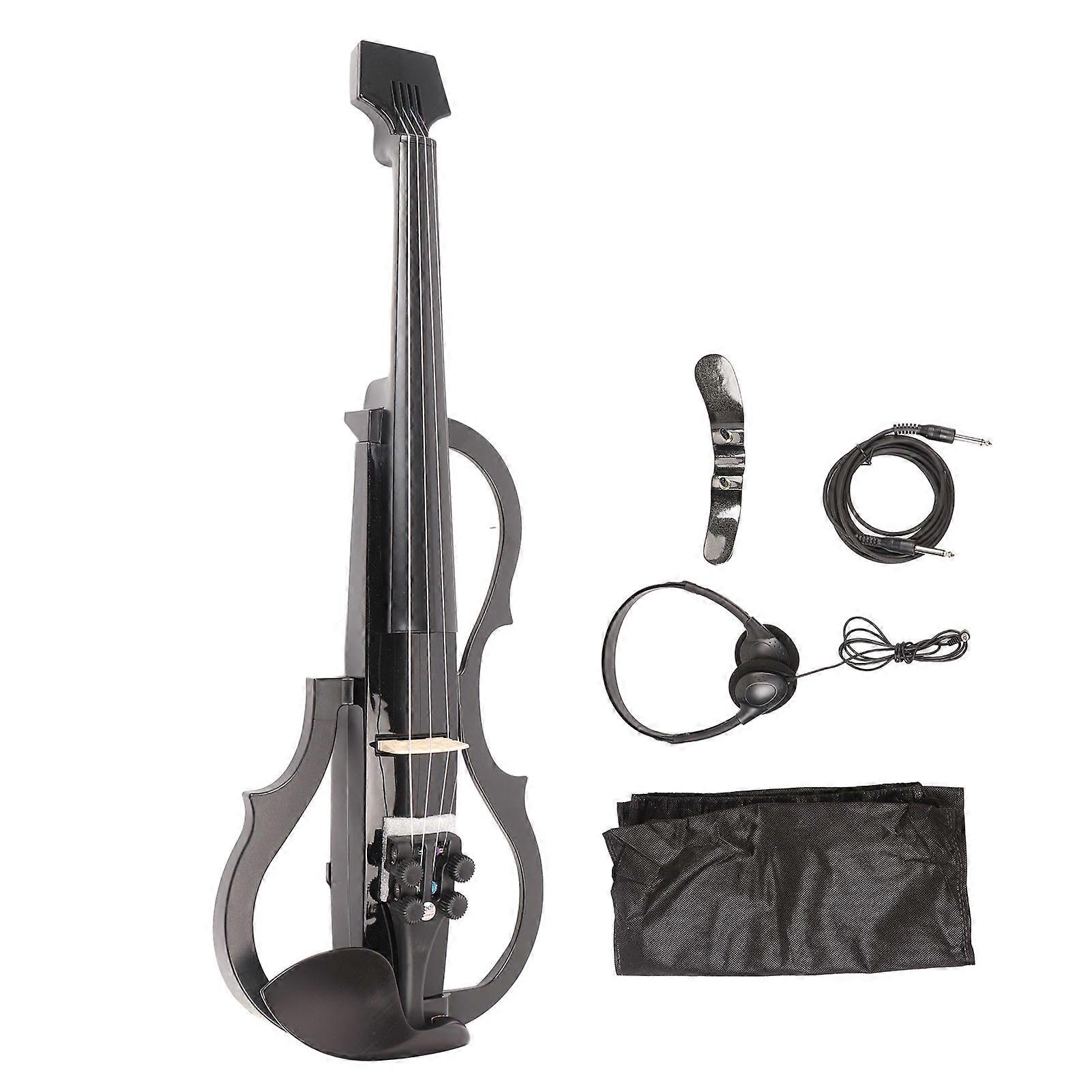 4/4 Size Silent Electric Violin, Built-in Pickup, Carbon Fiber, Maple Wood, for Adults and Beginners, Black
