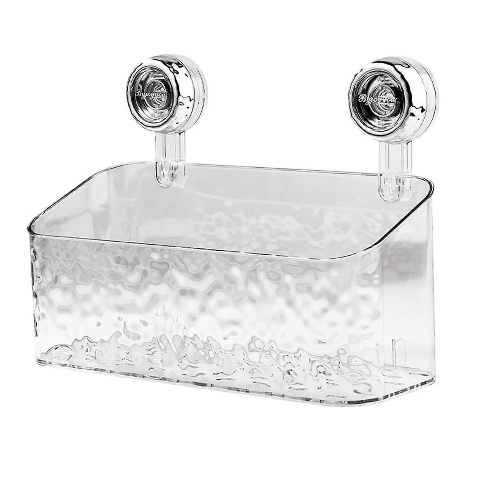 Bathroom Shelf with Suction Cup and Ice Cream Pattern Wall Storage Box for Toilet Storage of Towels and Other Miscellaneous Items L-White