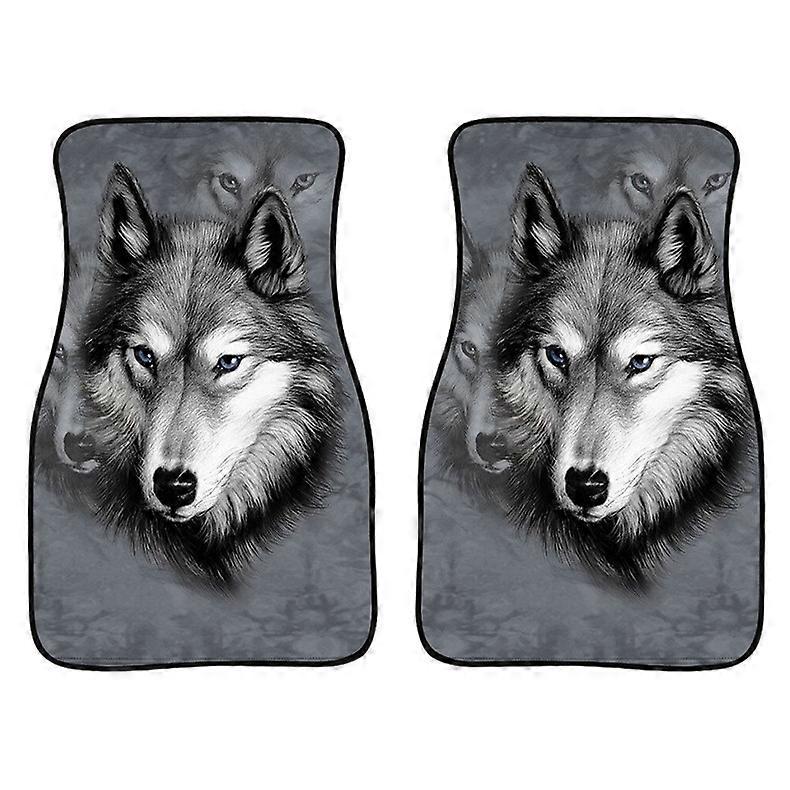 2 in 1 Universal Printing Auto Car Floor Mats Set Grey Wolf