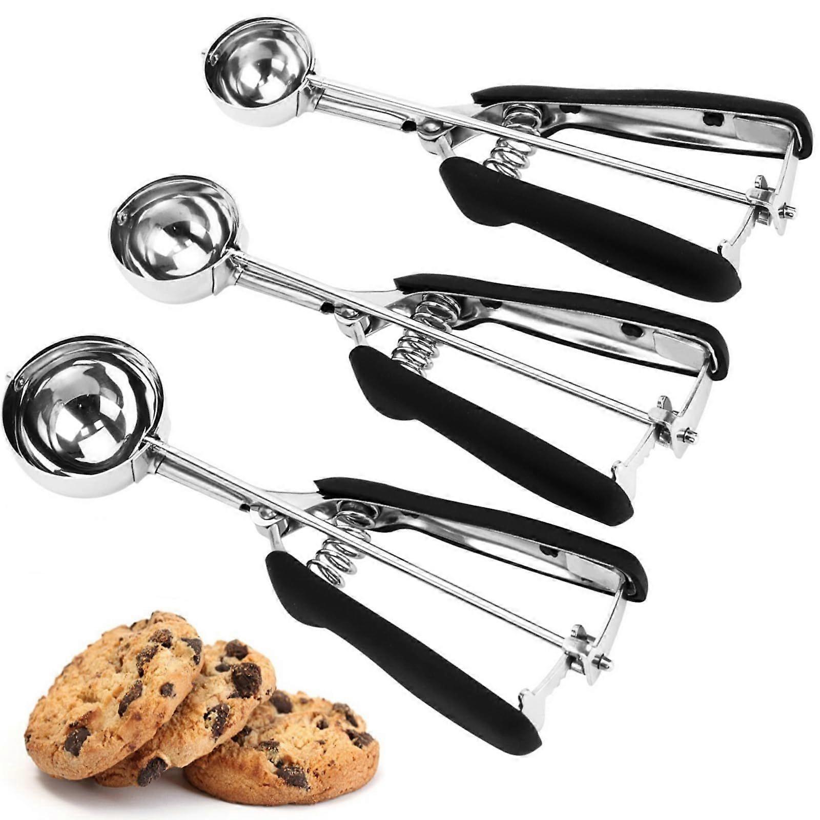 3Pcs Ice Cream Scoop, Cookie Scoops for Baking Set of 3, 18/8 Stainless Steel Cookie Scooper for Baking, Ice Cream Scooper with Trigger Release, Cooki