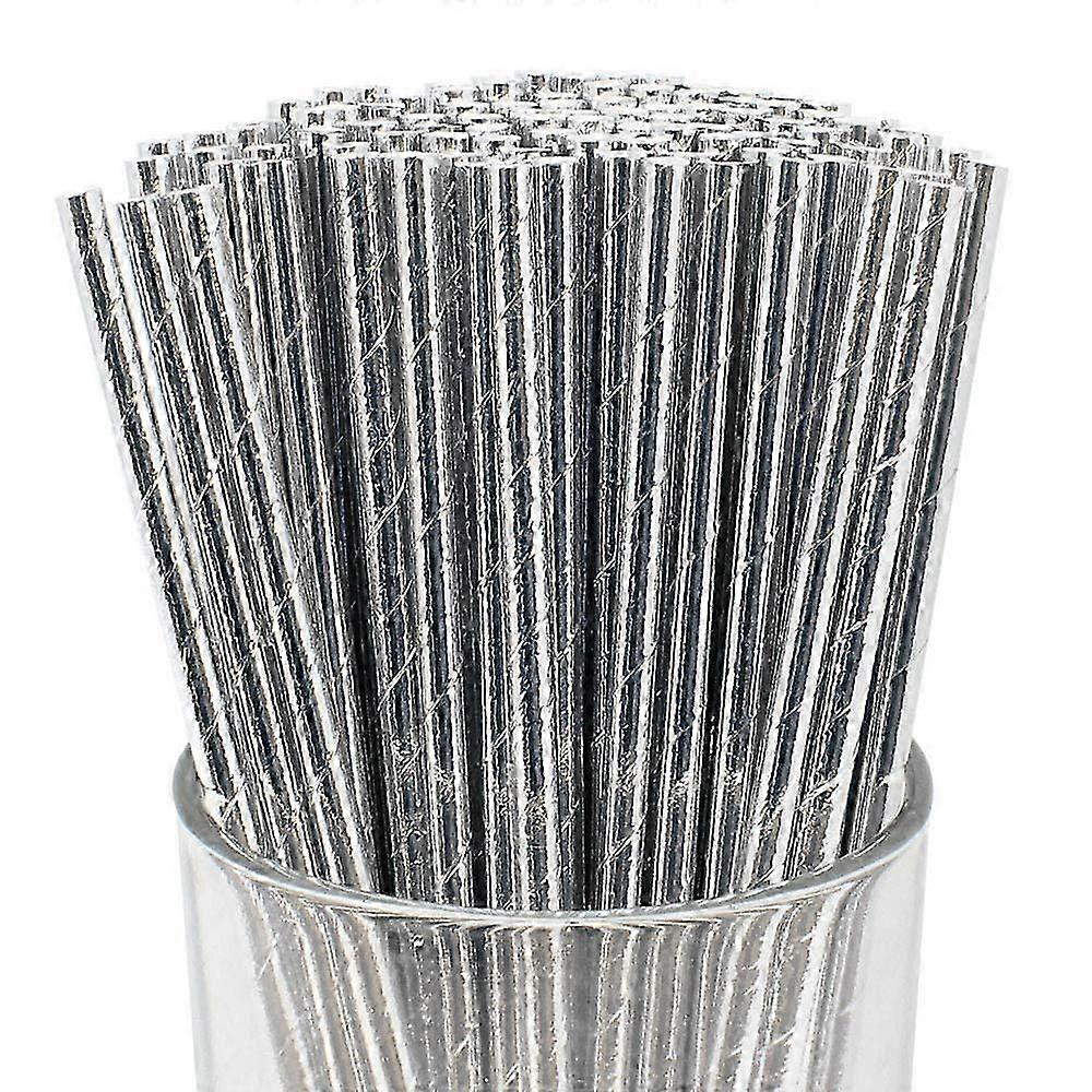 Disposable Drinking Paper Straws (200pcs, Metallic Silver)