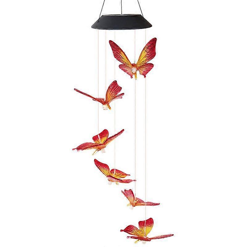 Solar Powered Wind Chime Lamp, Color Changing, Transparent Butterfly