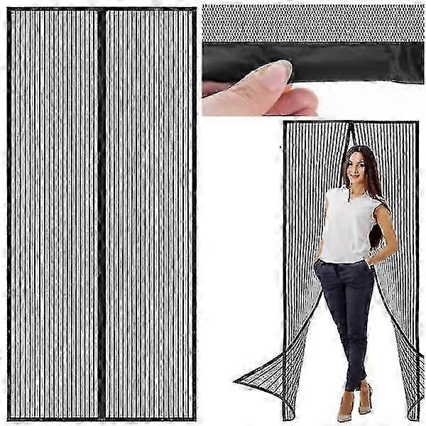 Black Insect Net Door 100x210cm - Durable Mosquito Protection with Magnet