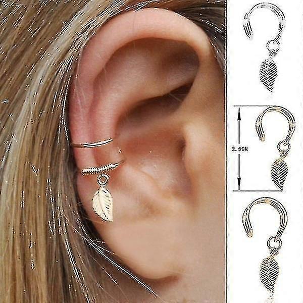 2 Pair Fashionable Three-dimensional Tree Leaf Without Ear Hole Ear Clip,gold+silver