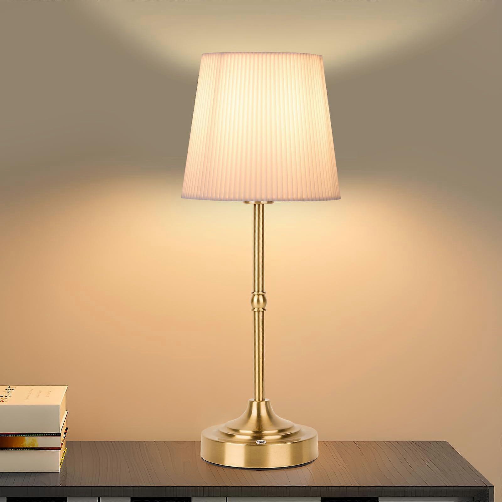 Cordless LED Desk Lamp With Dimmer, Built-In Rechargeable Battery, Fabric Shade, Antique Brass, Bedside Lamp, Patio Lamp