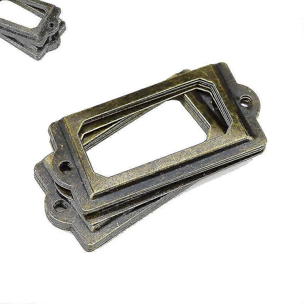 12buc Antic alamă Metal Label Pull Frame Mâner File Name Card Titular