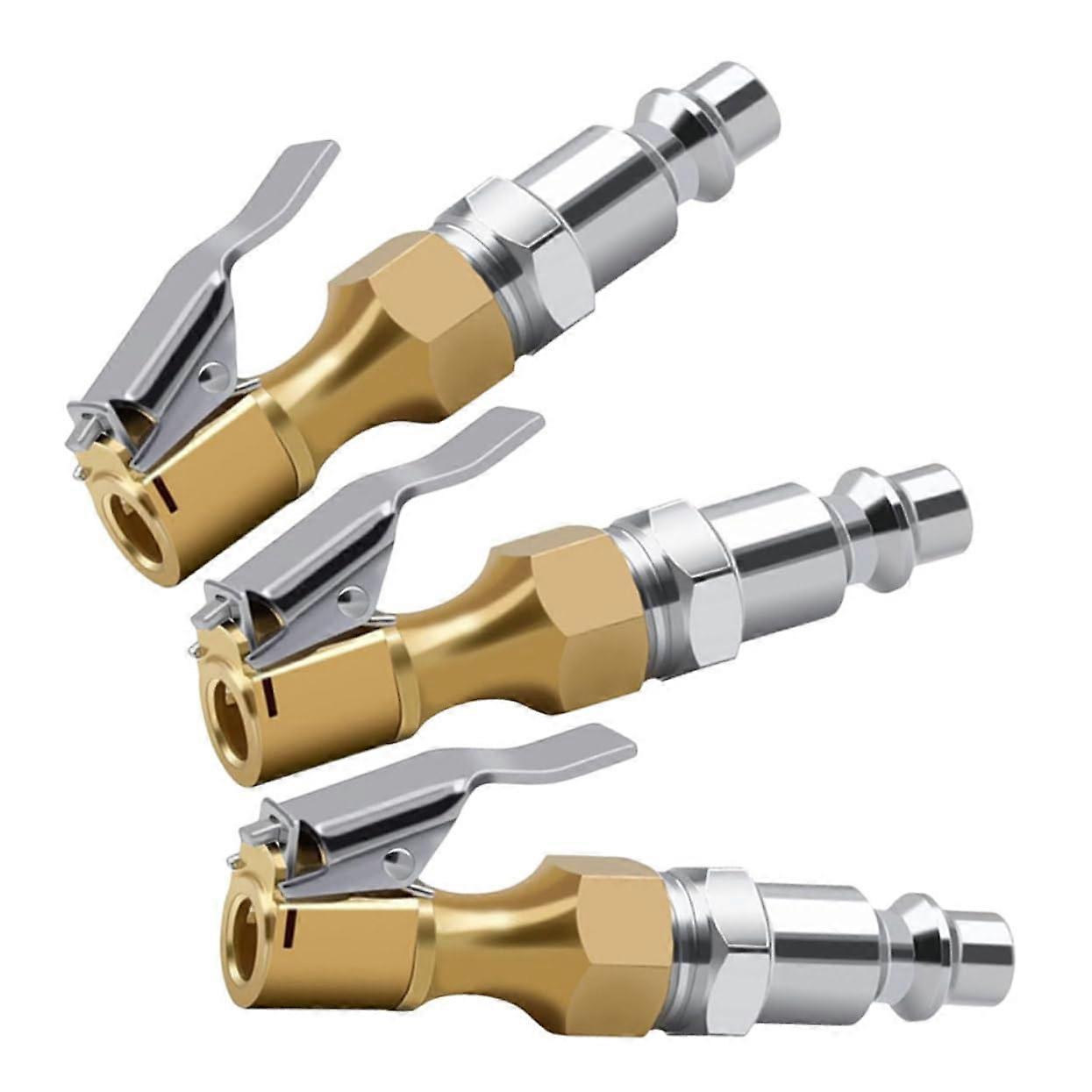 3pcs Air Hose Tire Inflator Metal Tire Chuck Air Replace Chuck Tire Metal Air Chuck Golden