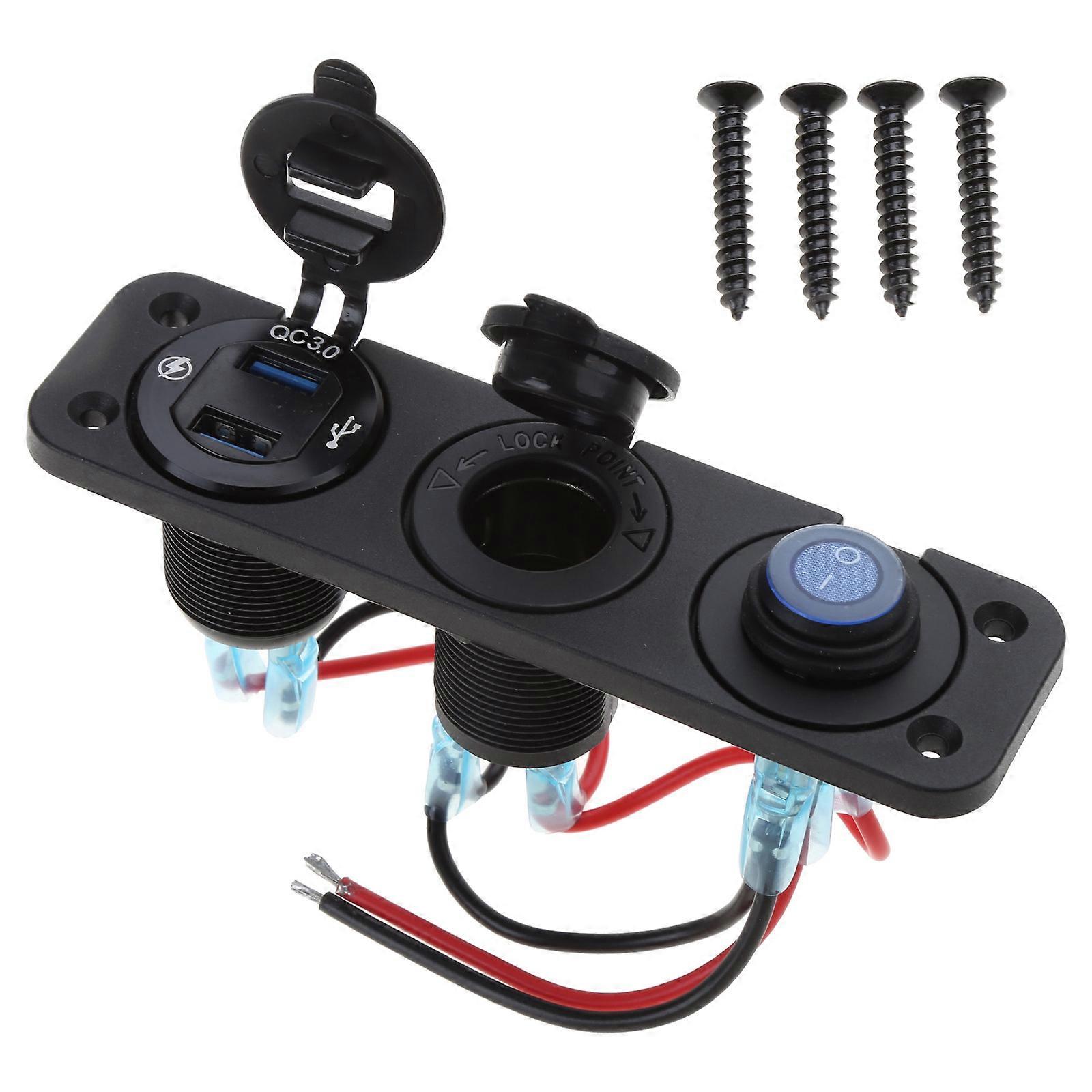12V Cigarette lighter Socket 3 in 1 Waterproof Car Dual QC3.0 USB Outlet Panel for RV Marine Boat Power Socket
