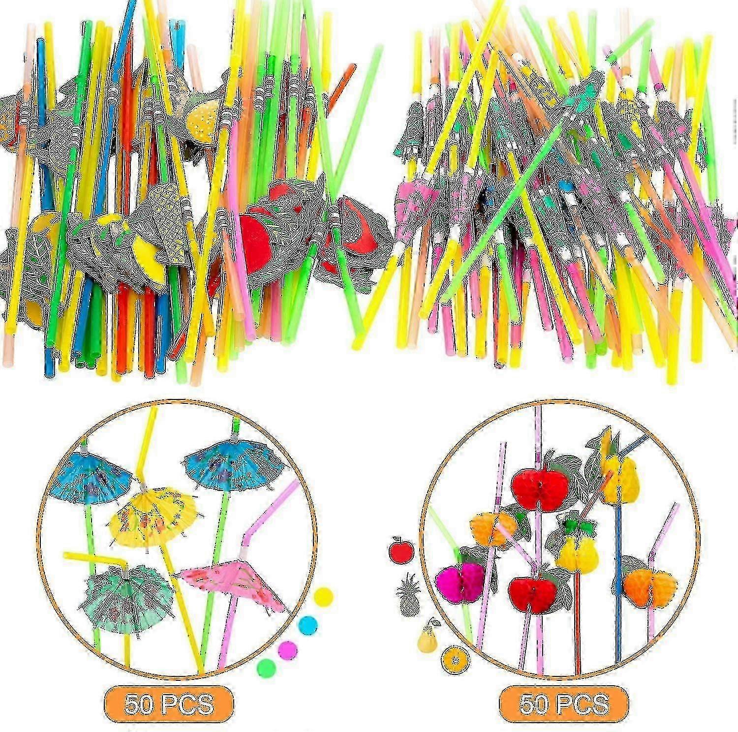 100 Pcs Fruit Straws Umbrella Straws Party Disposable Straws