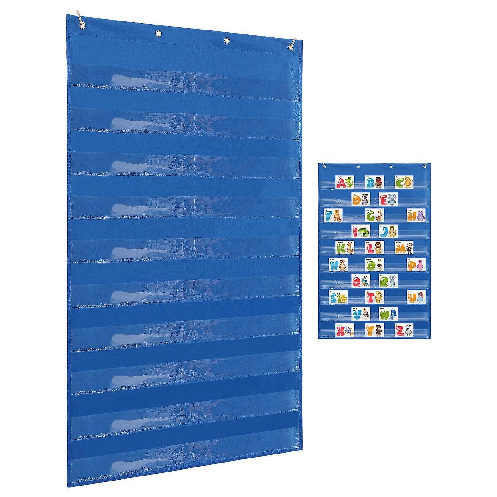 Transparent Hanging Pocket Chart Organizer for Classroom & Home – Polyester File Holder with Sentence Strips Storage Bag, Easy Wall Mount Teaching