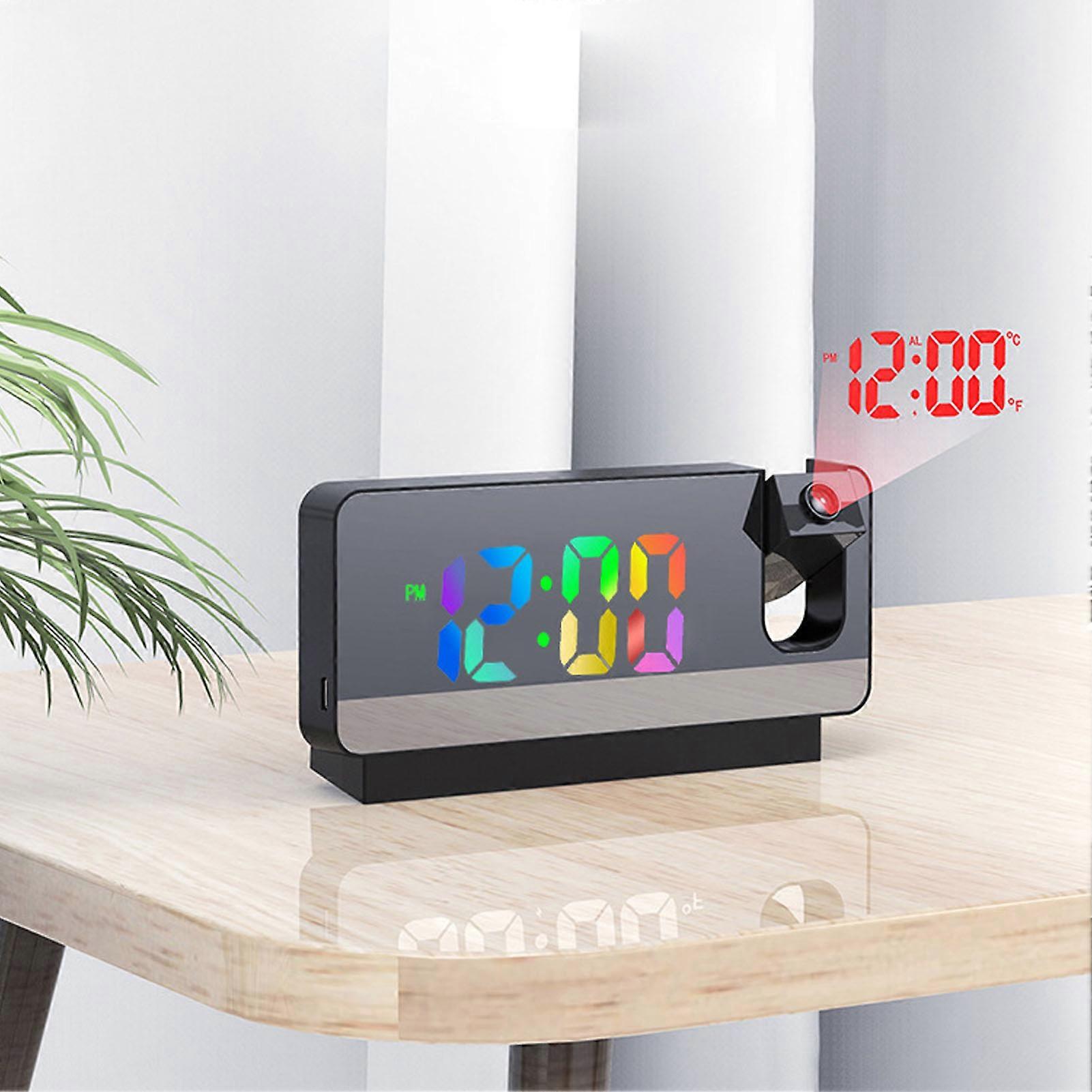 Digital Alarm Clock Temperature Display Calendar Snooze Mute Voice Activated Mode LED Mirror Projection Alarm Clock 