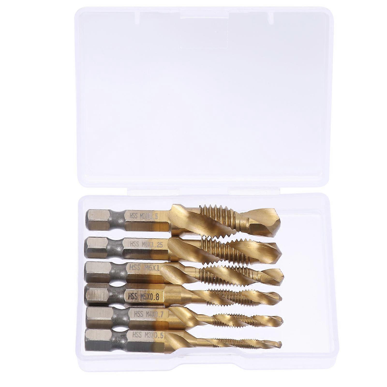 Tap Drill Bit Set Hexagon Handle Titanium Coated Drilling Screw Tap Set DIY Users 7x5cm 6Pcs
