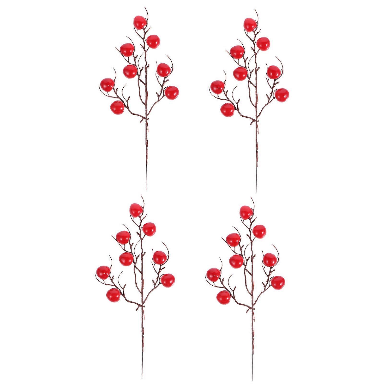 4pcs Artificial Red Berry Stems, Realistic Fake Berries Branches Winter Berry Stems Artificial Winter Faux Flowers Lunar New Year Decorations For New