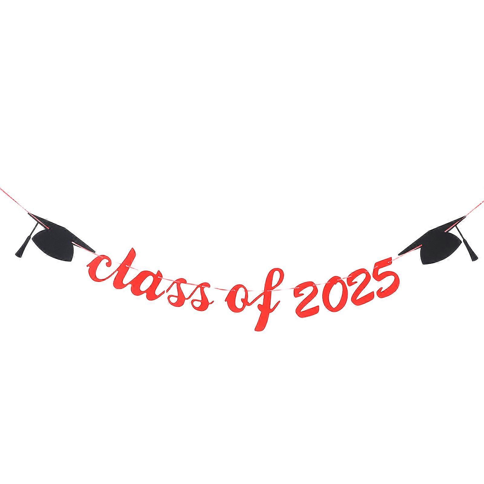 Red Graduation Banner Party Decorations for Elementary, Middle, High School and College Graduates – Wall Decor with Graduation Cap Keepsake for