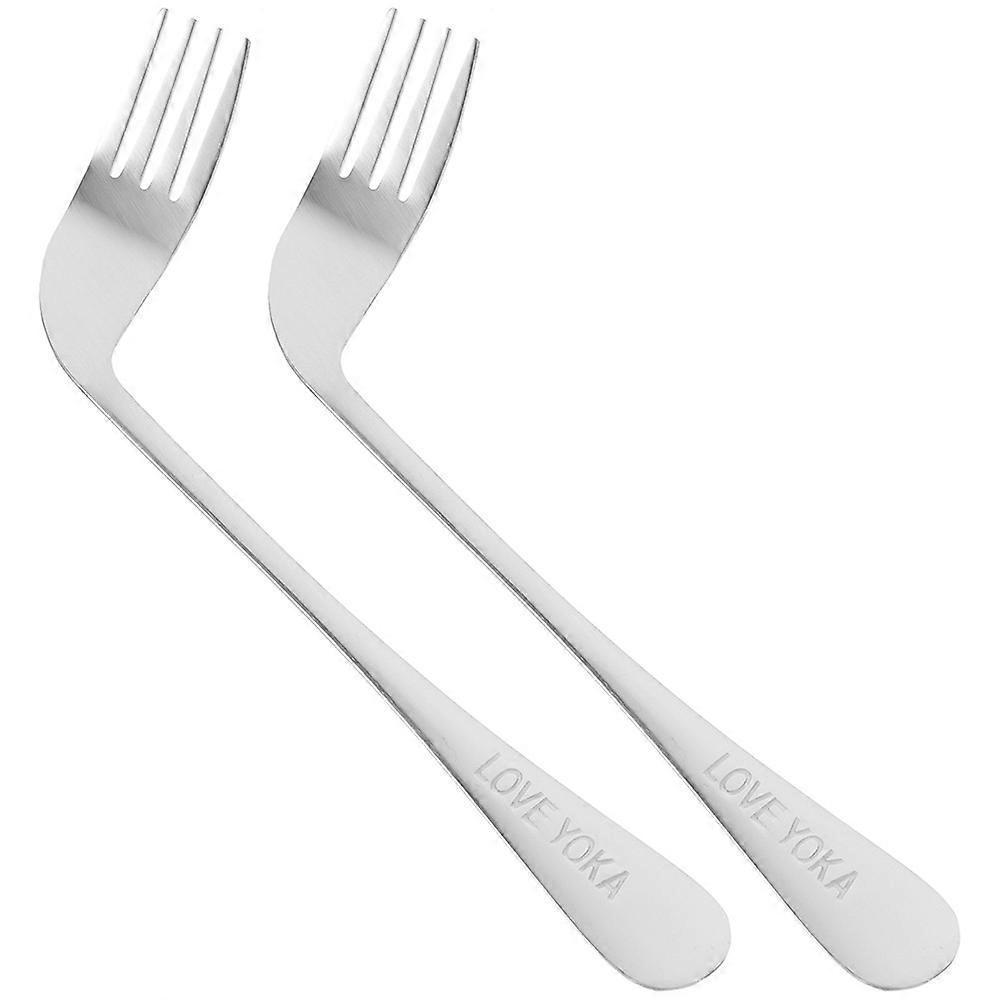 2pcs Ergonomic Angled Forks for Elderly Curved Design for Left Handed Patients Durable Feeding Utensils for Home and Hospital Use