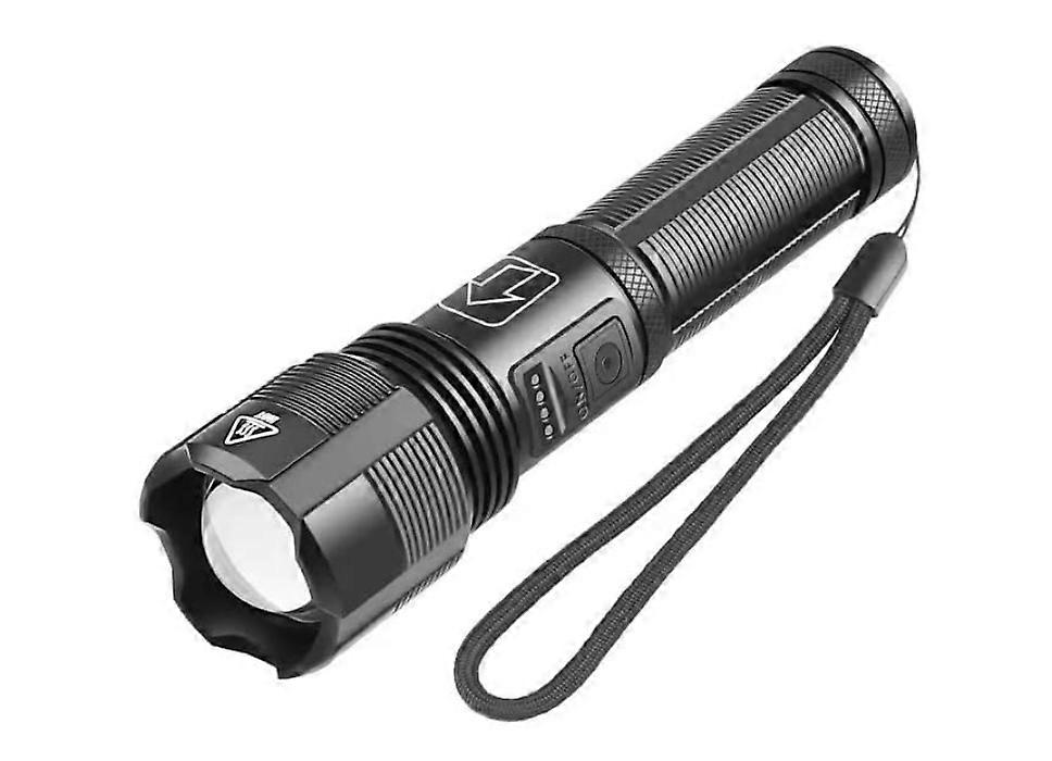 Bright XHP50 LED Tactical Rechargeable Flashlight, High Lumens, Zoomable, 5 Modes, Water Resistant Flash Light(Black)