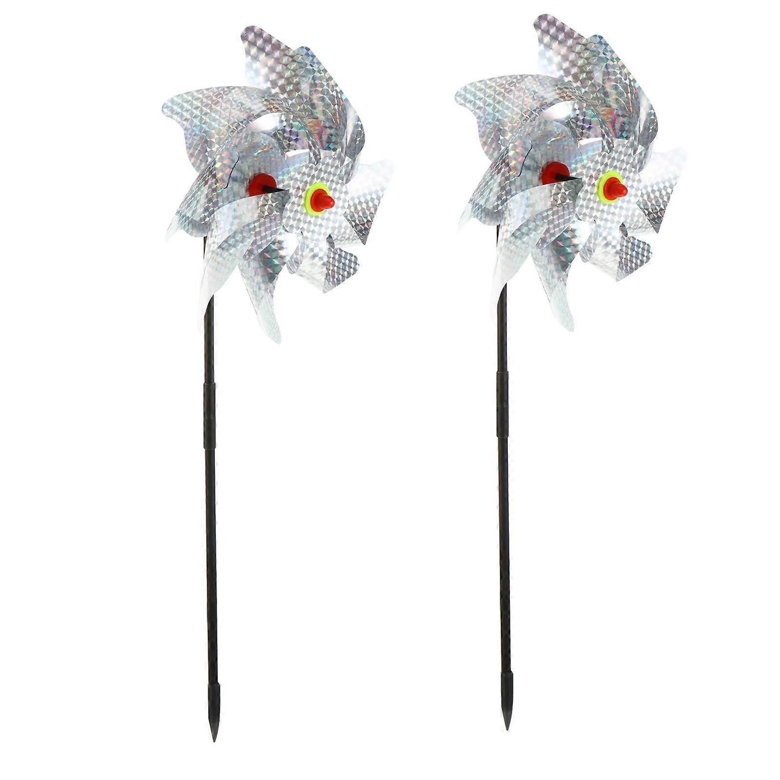 Wind Spinners Plastic Sequined Windmill Toys Bird Garden 21x21x0.1cm Square Grid Pattern 2Pcs