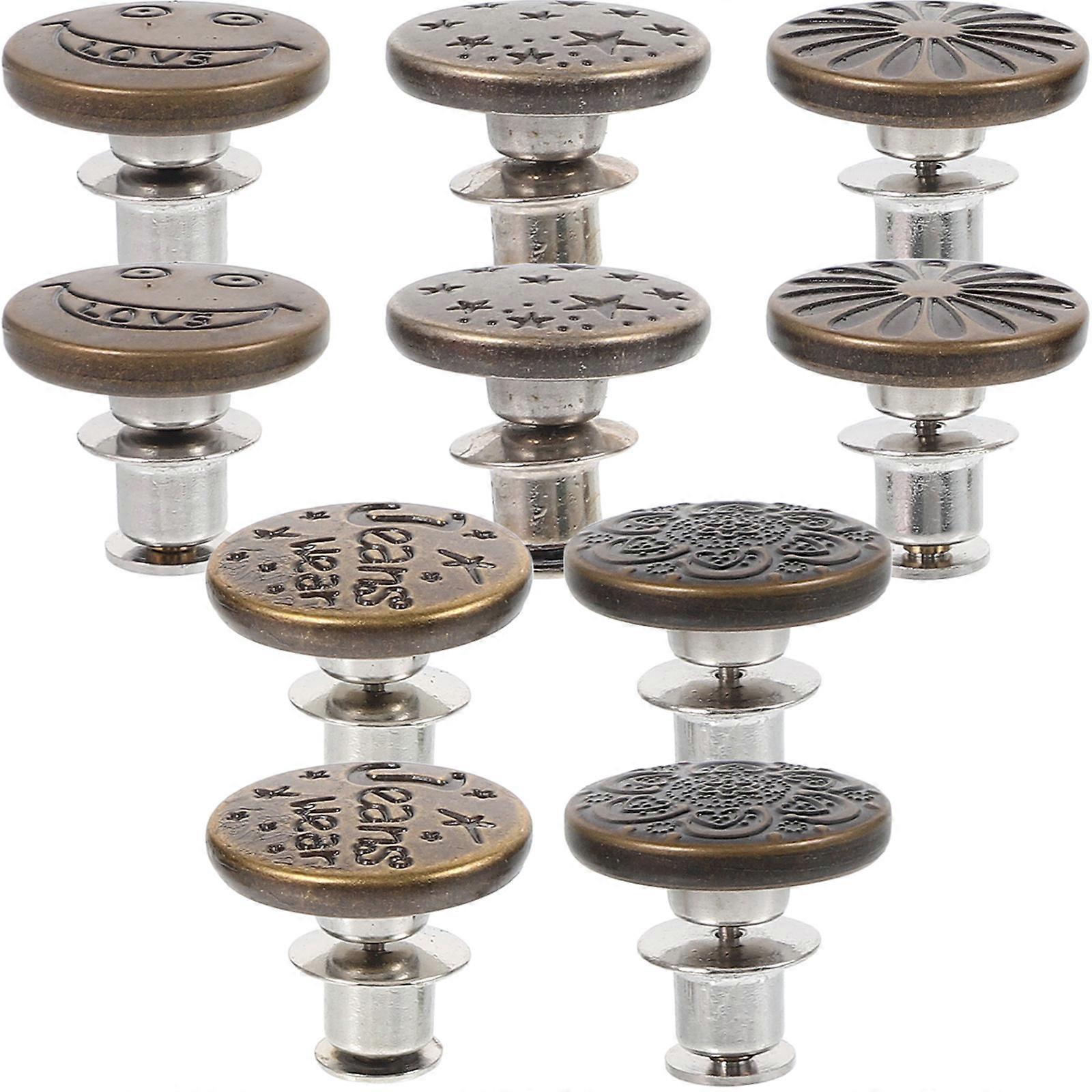 No Sew Jeans Buttons Metal Detachable Stylish Buttons for Everyday Use Assorted Color 1.3X1.5CM Waist Adjustment 10Pcs