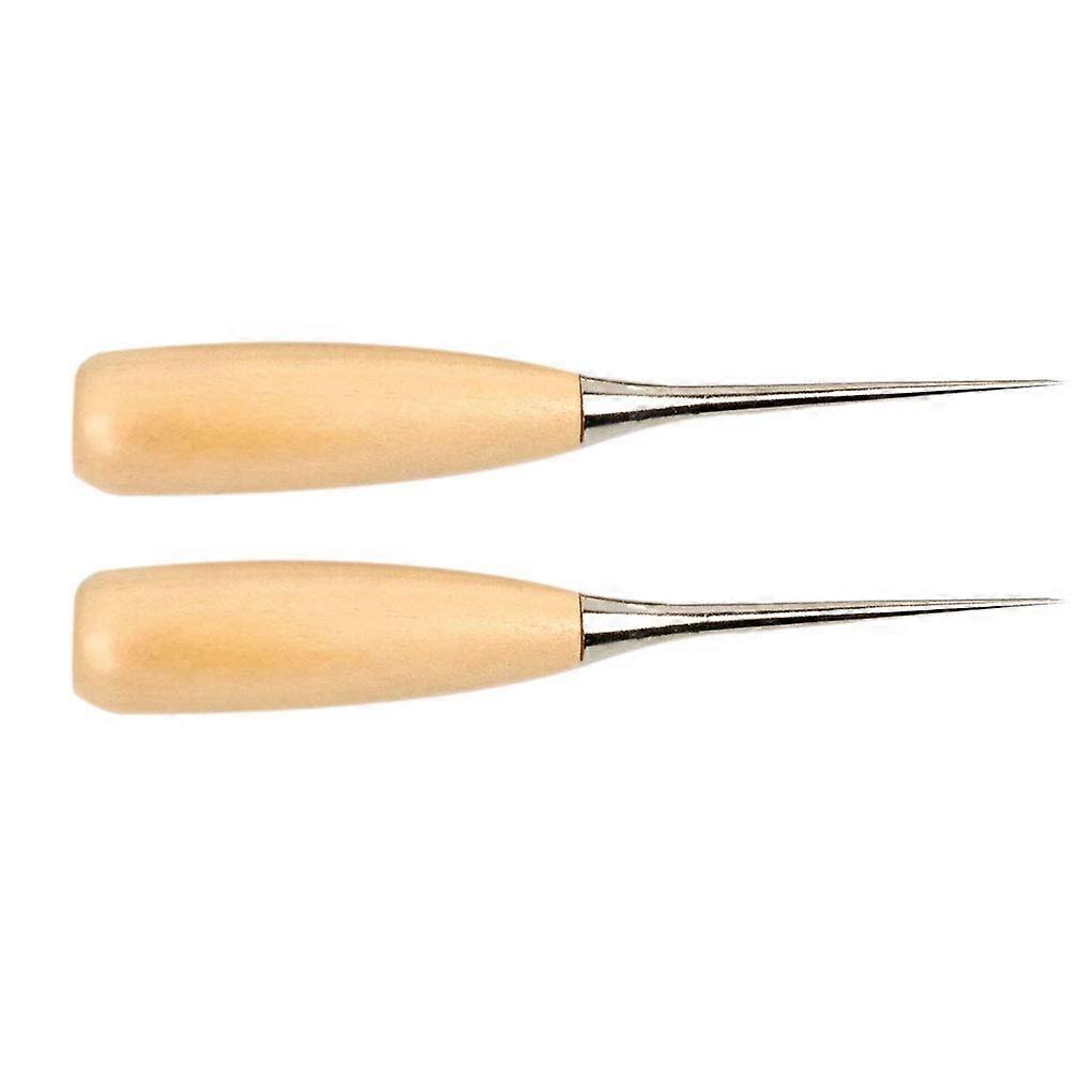 Drillable Awl Set with Solid Wood Handle - 2 Pieces Leather Punching Hole Maker with Protective Cover for Professional Use