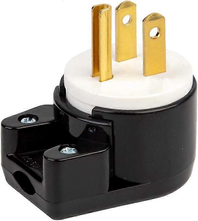 90 Degree Male Plug 5-15P 3 Pole Angle DIY Plug, 15A 125V Right Angle AC Plug, 5-15P Angle Rewireable AC Plug, 3 Pole AC Connector, Black