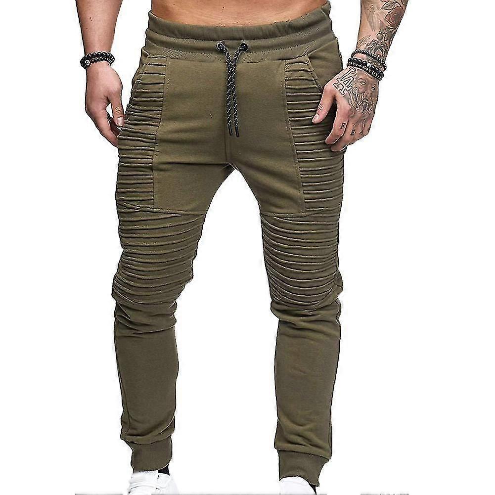 (M-4XL) Solid Color Drawstring Elastic Waist Sport Pleated Pants Trousers Male jumpsuit leggings for men