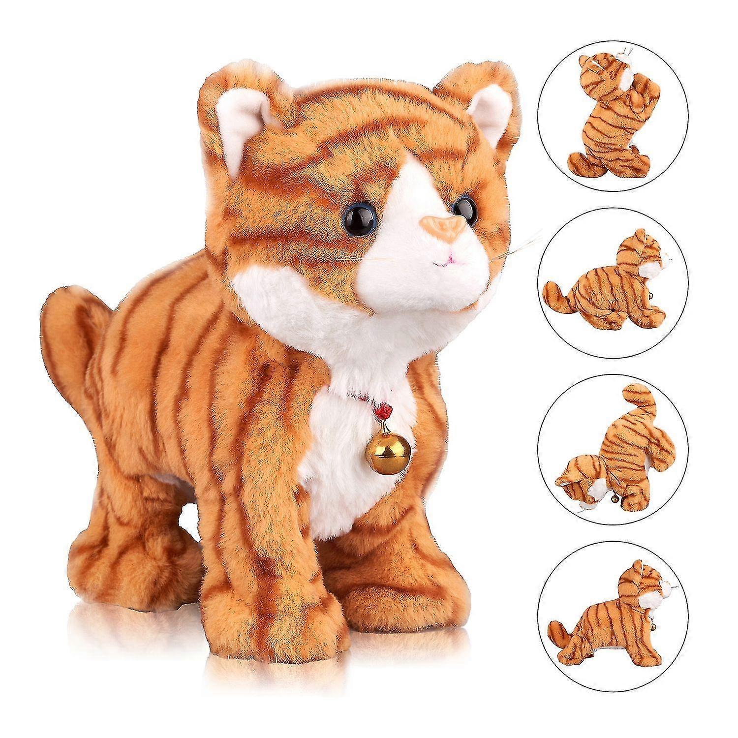 Gemusterte graue Roboterkatze Plüsch Kuscheltier Interaktive Katze, Miau Kätzchen Touch Control, Elektro