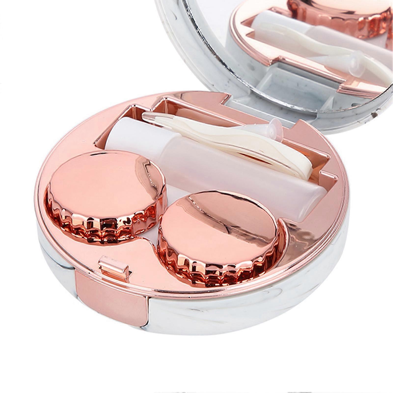 Contact Lens Soaking Case Portable Plastic Marble Pattern Eye Care (Red)