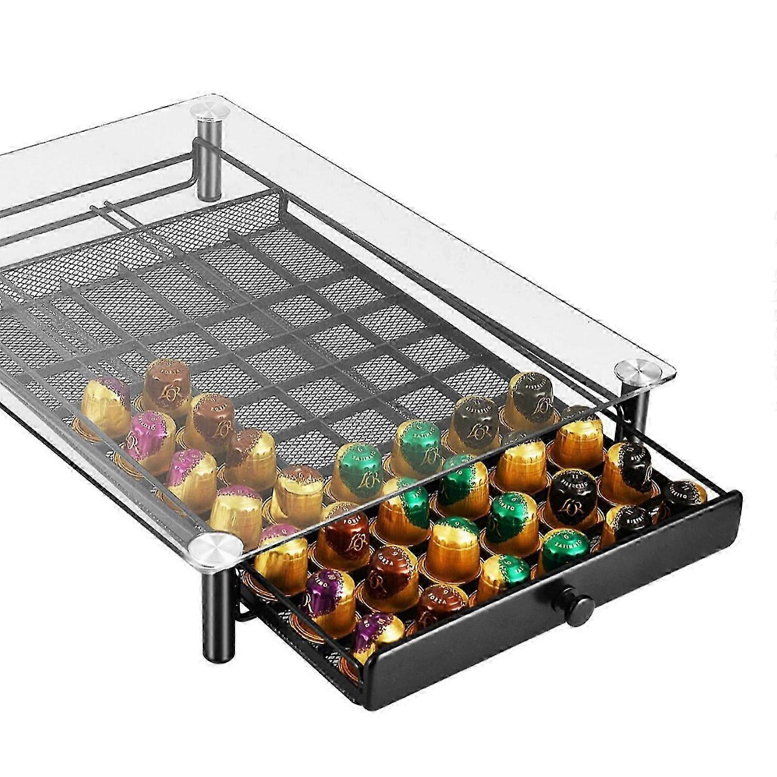 Space Saving Coffee Capsules Organizer Drawer Large Capacity Metal Frame Espresso Pods Holder For Home And Workspaces