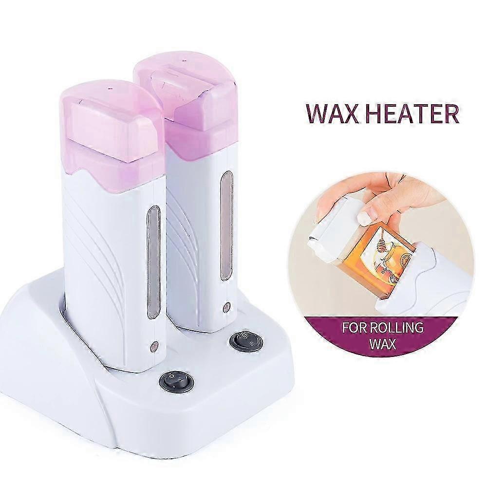 Dual Base Electric Wax Heater Set for Hair Removal and Waxing with Roll-On Wax Applicator