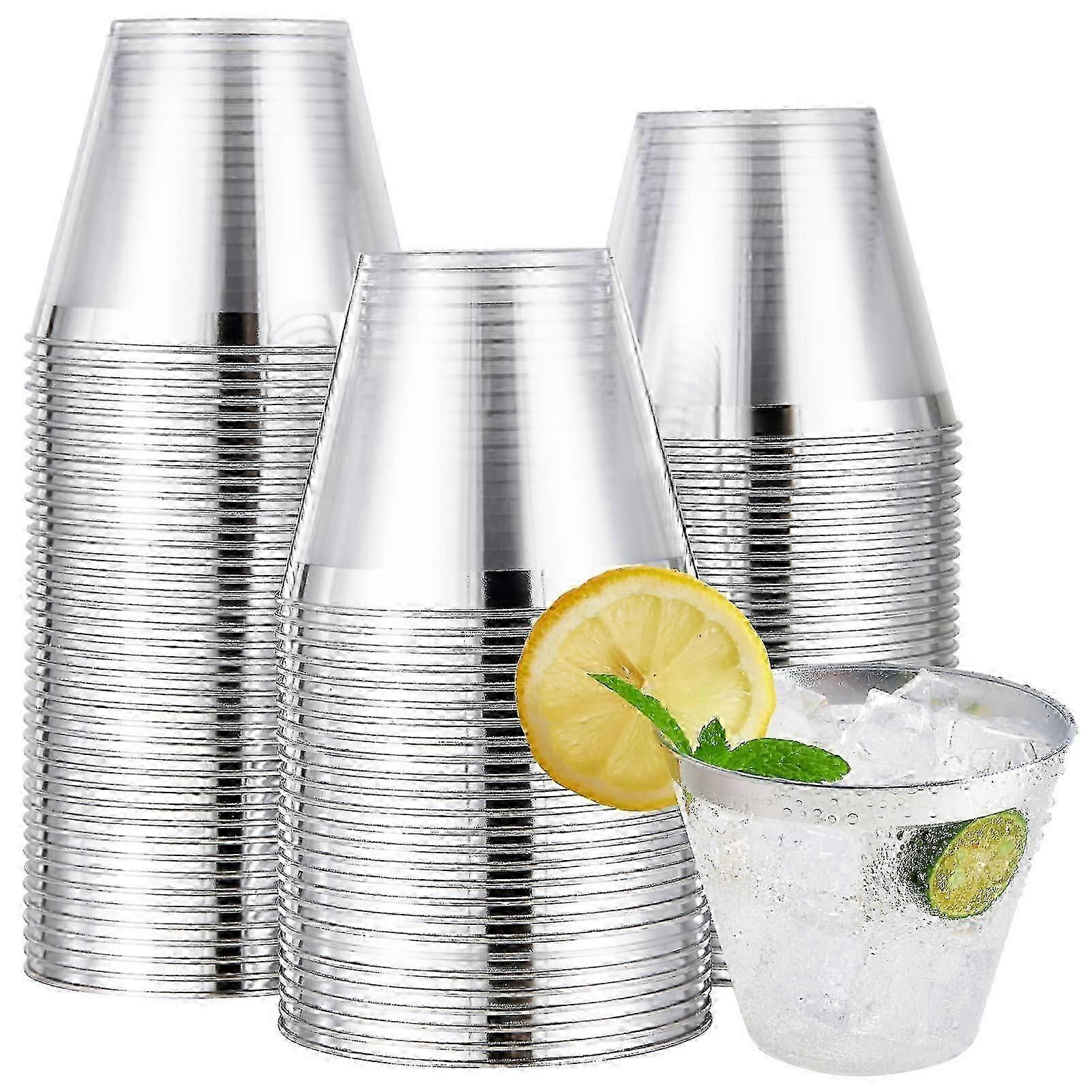 Pacote com 100 Copos de Plástico de 9oz com Design de Borda