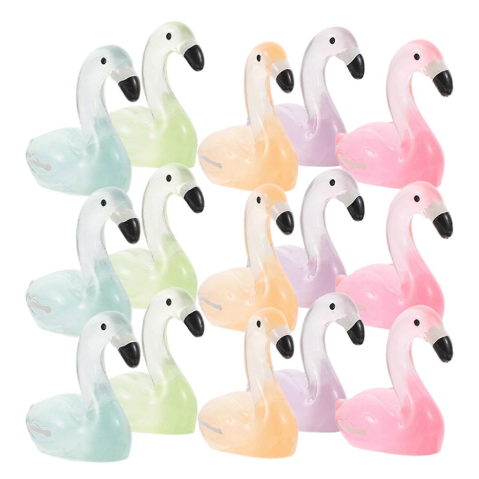 Glow In The Dark Ornaments Mini Flamingo Statue For Home Garden Decorative Resin Animal Figurine 30Pcs