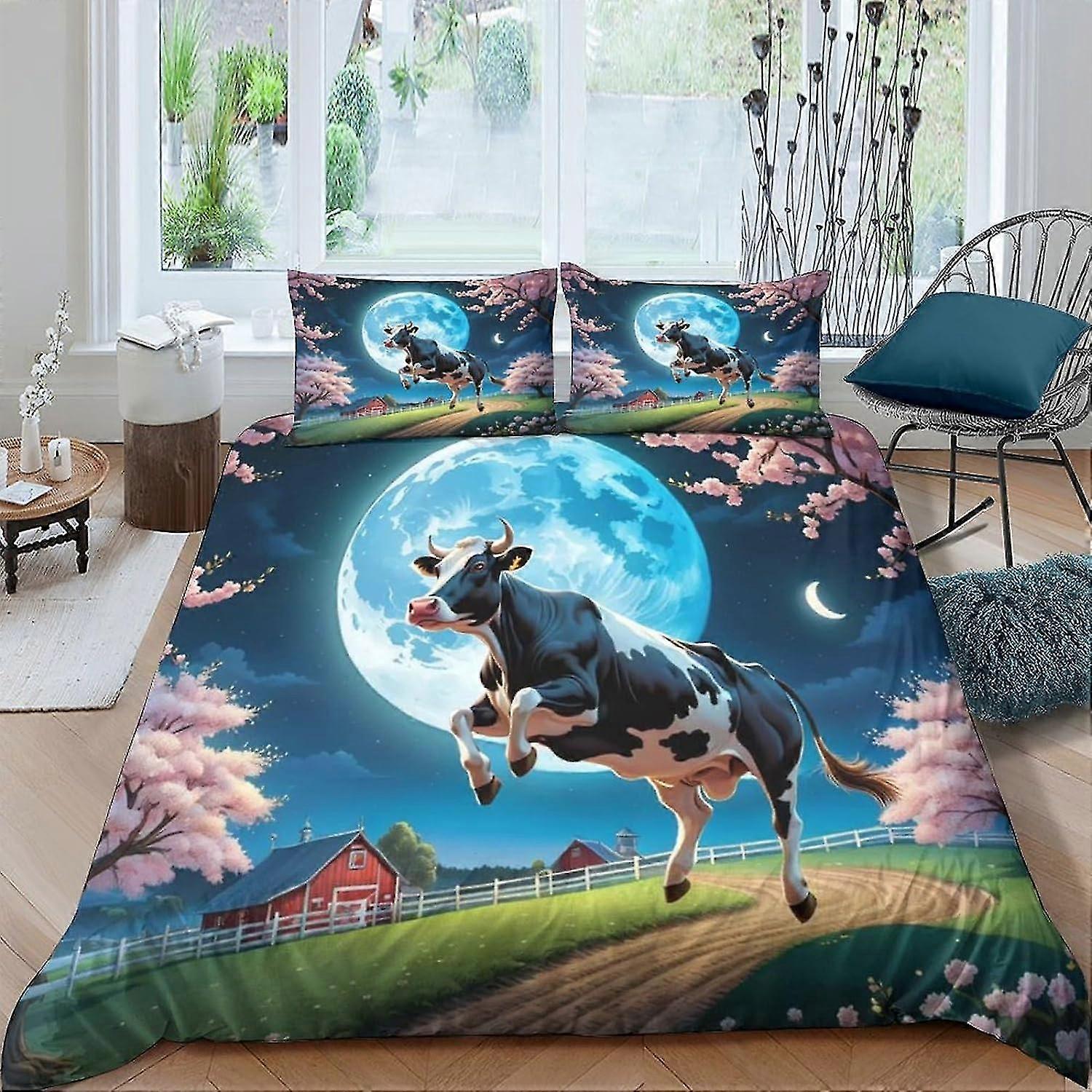 Conjunto de capa de edredão para crianças impressas em 3D com zíper oculto, roupa de cama de vaca, capa de cama e fronha