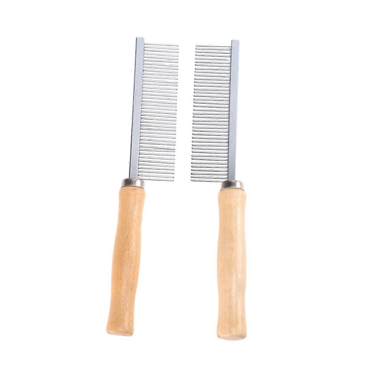 Pet Grooming Comb Set with Wooden Handle - Effective for Puppies, Removes Tangles and Dirt for Shiny Coat, 2 Pieces