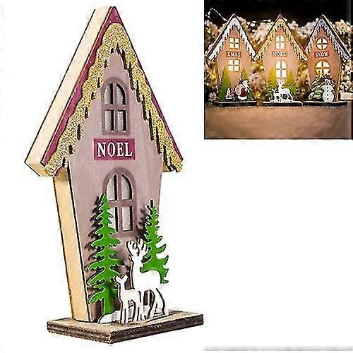 2 Pcs Christmas Painted Three-dimensional Lighted Cabin Accessories Scene Decoration