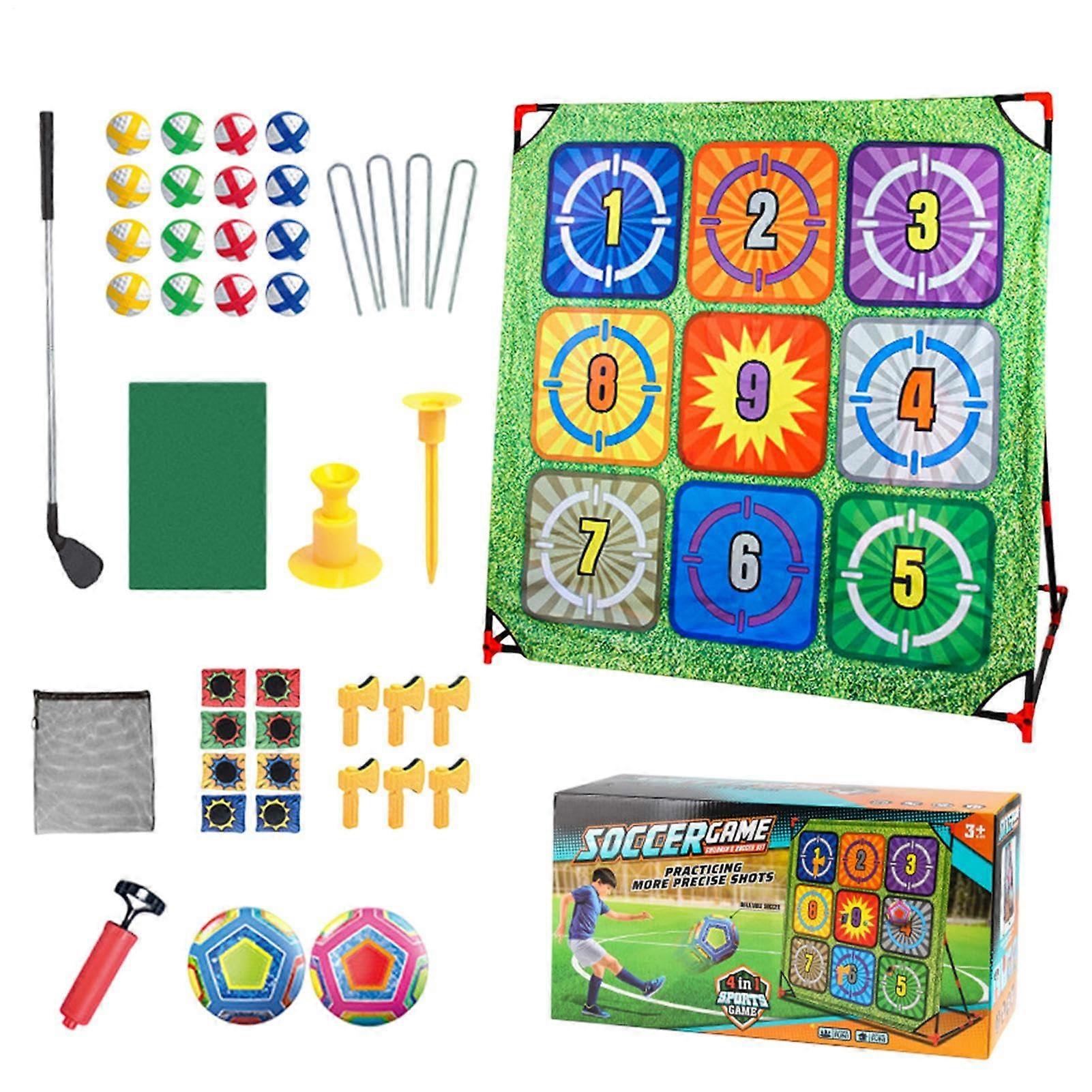Golf Play Set, Four in One Golf Practice Game, Four in One Educational Set for Toddlers' Outdoor Activities for Playing and Team Training Bunt