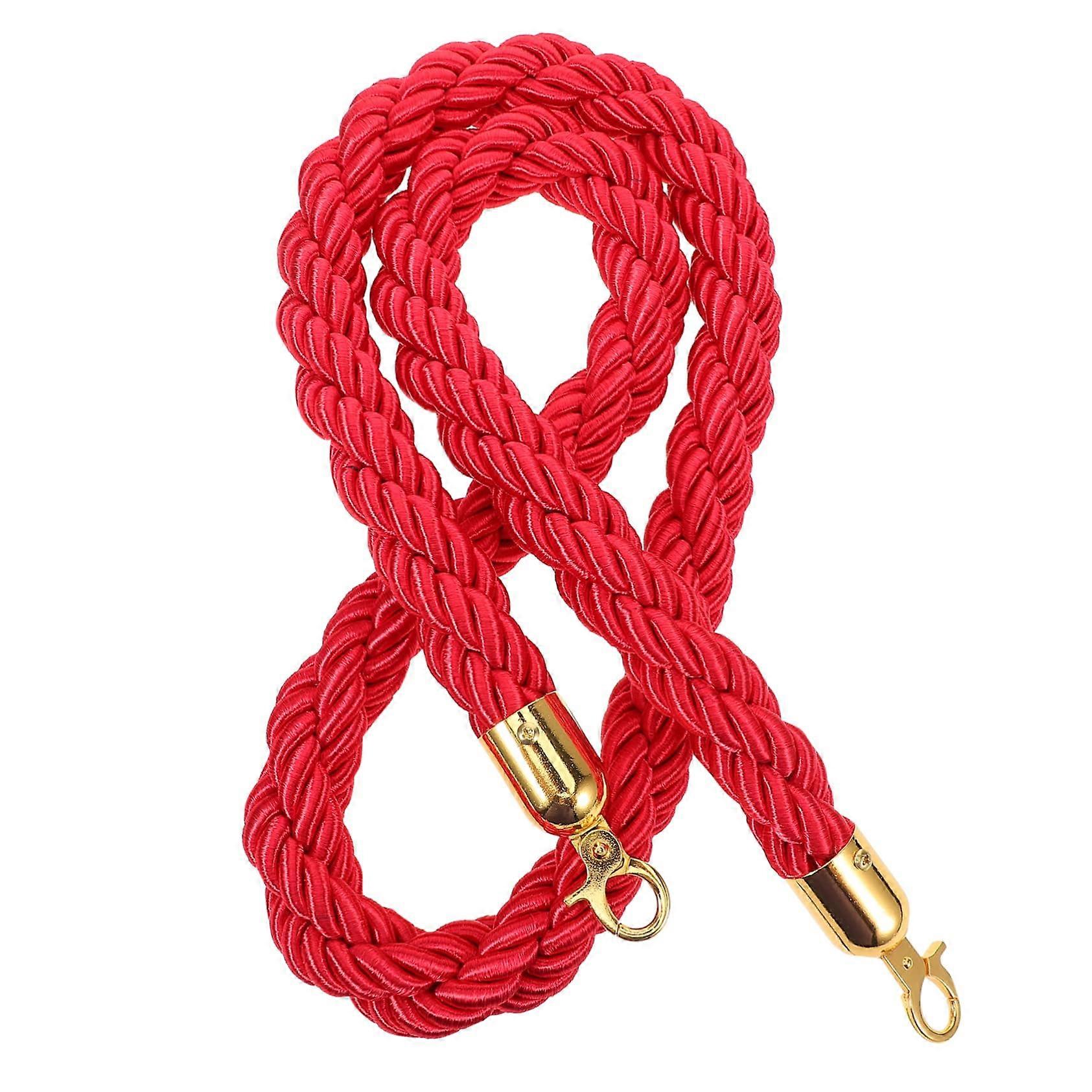 Jute barrier rope with metal fasteners, crowd control rope for lobbies and events, elegant guest guidance rope.