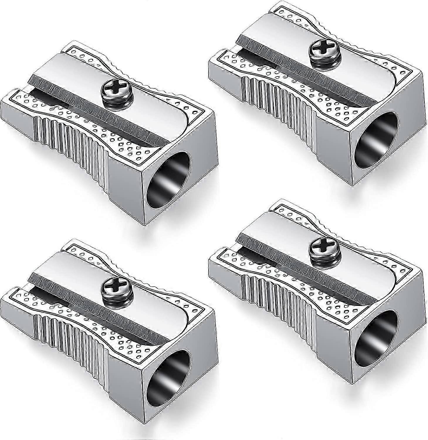 Metalowe mini temperówki Ręczna temperówka z pojedynczym otworem ze stopu aluminium Metalowa temperówka do większości rozmiarów ołówków dla dorosłych i dzieci (4 sztuki)