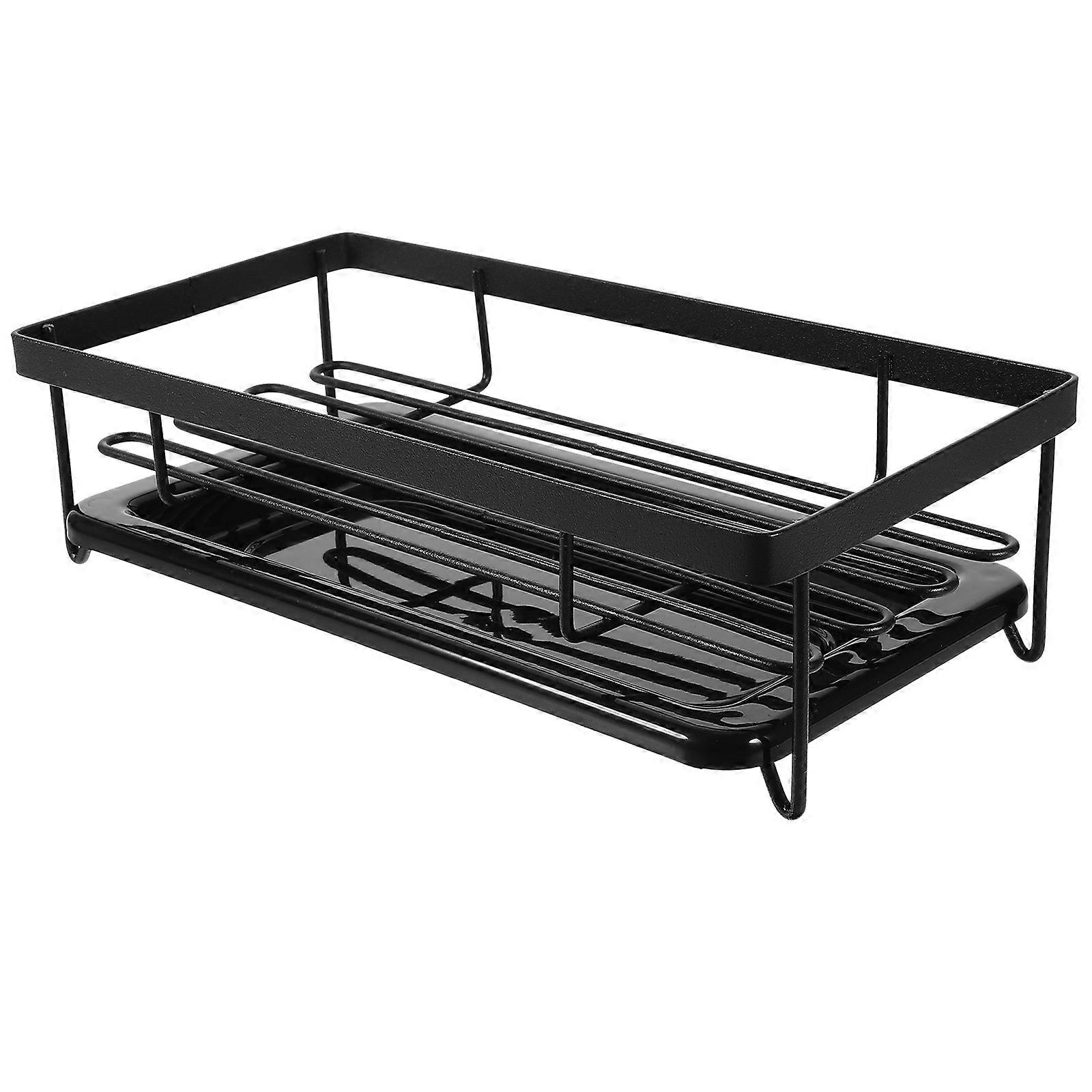 Kitchen Drain Storage Rack Rectangular Shape Carbon Steel Black 22.00X11.00X6.00CM 1Set