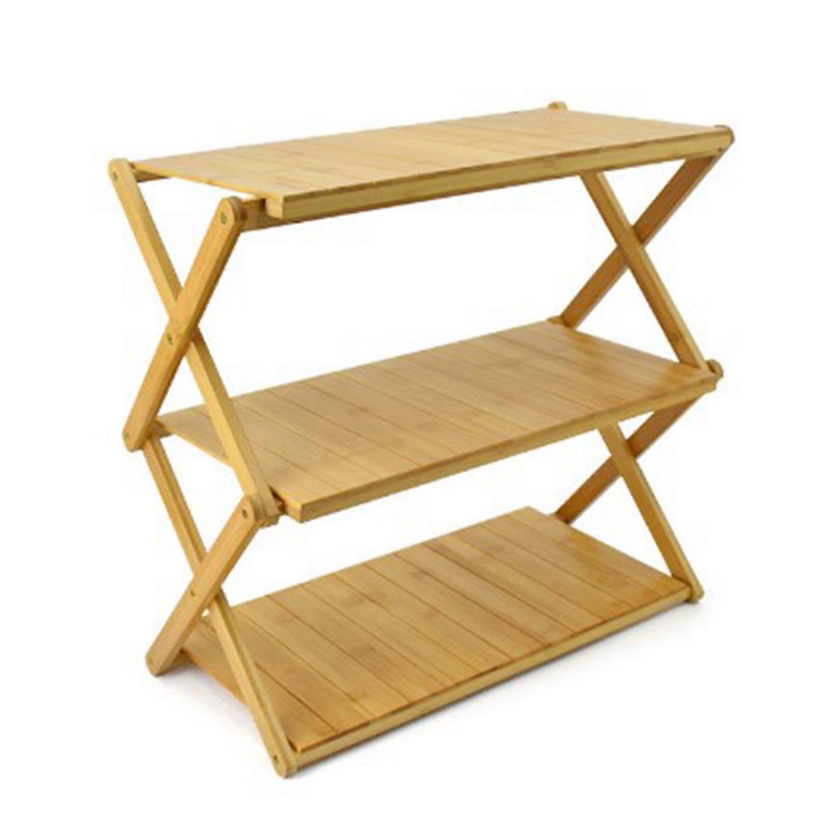 Wooden Foldable Shelf Multi Layer Space Saving Powerful Load Bearing Portable Storage Rack for Outdoor Camping