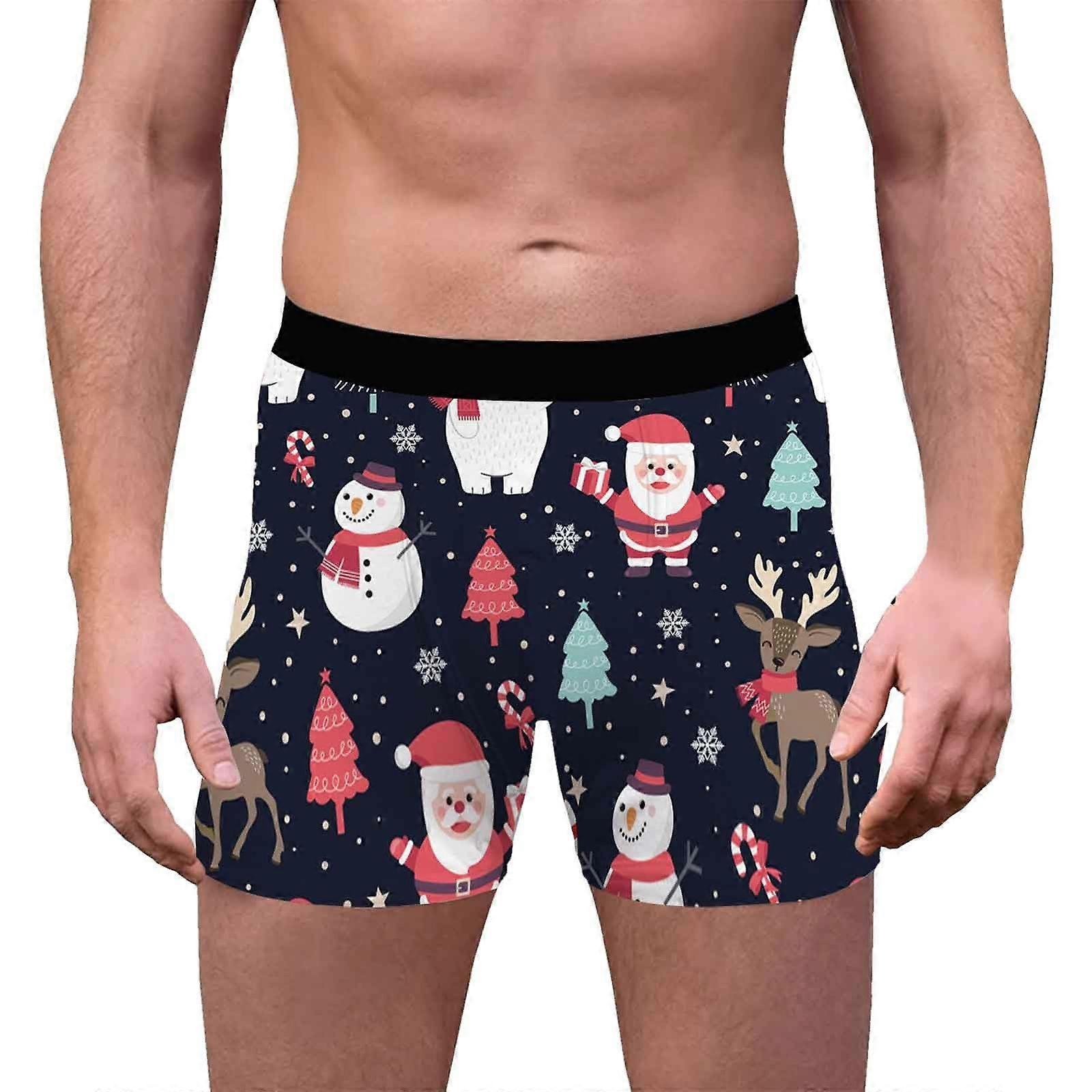 Men's Christmas Boxer Shorts Funny 3D Print Underwear Lightweight Breathable Dark Blue XL
